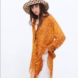 Zara orange polka dots long shirt M